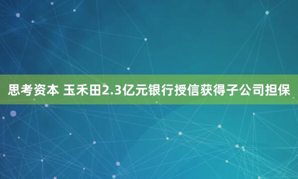 思考资本 玉禾田2.3亿元银行授信获得子公司担保